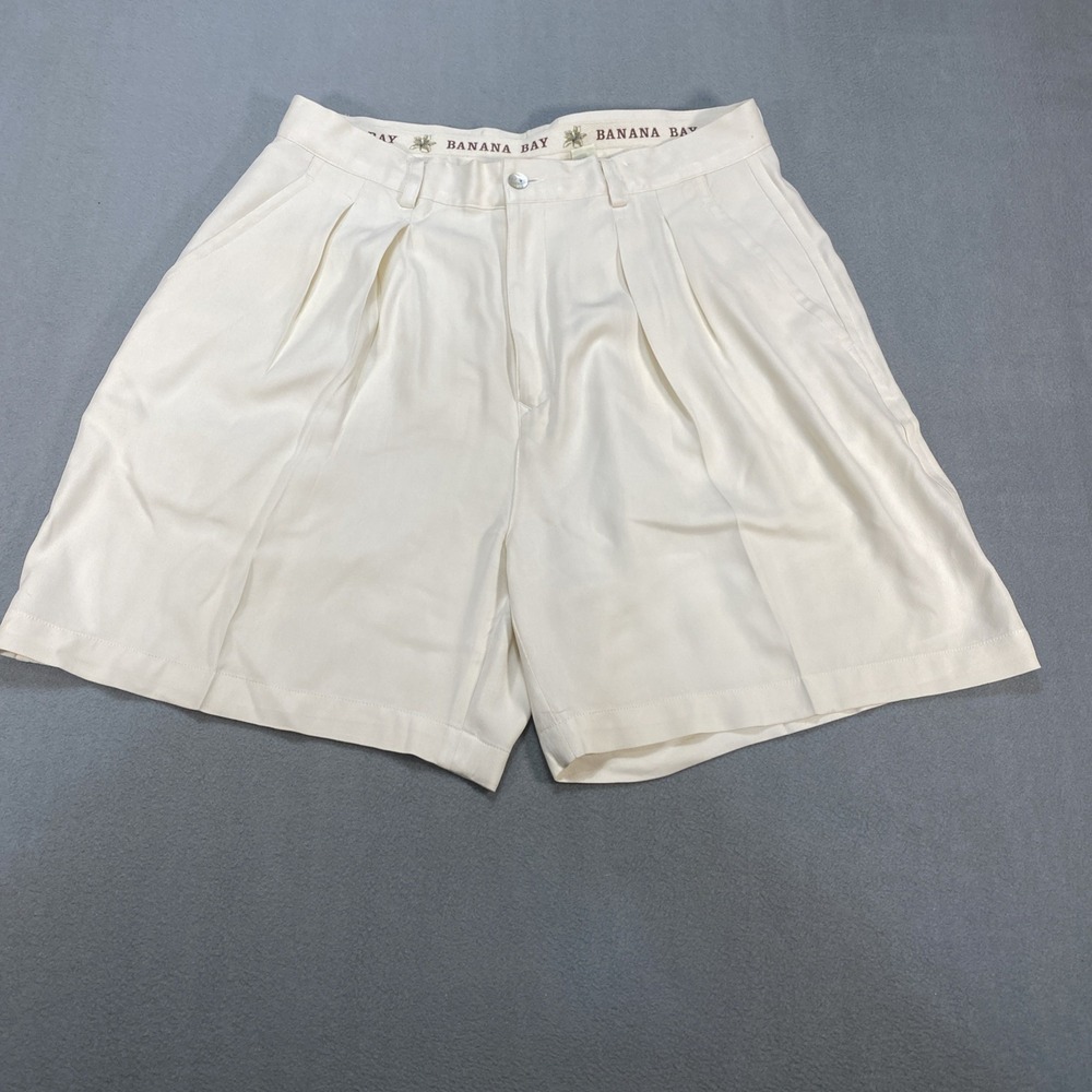 Vintage Banana Bay Womens Silk Pleated Bermuda Shorts‎ Beige 12 Coastal Resort